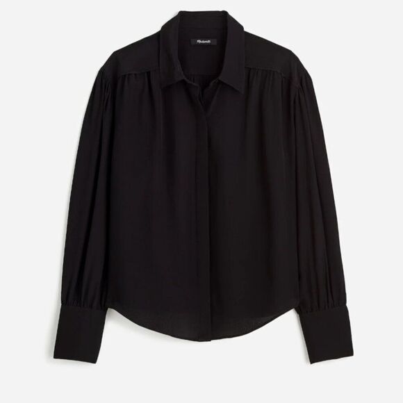 Madewell NT224 black long-Sleeve Button-Front Top size xs NWT - Picture 4 of 12